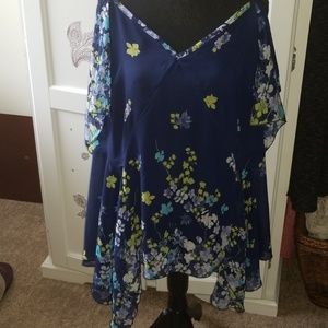 Blue floral cold shoulder blouse